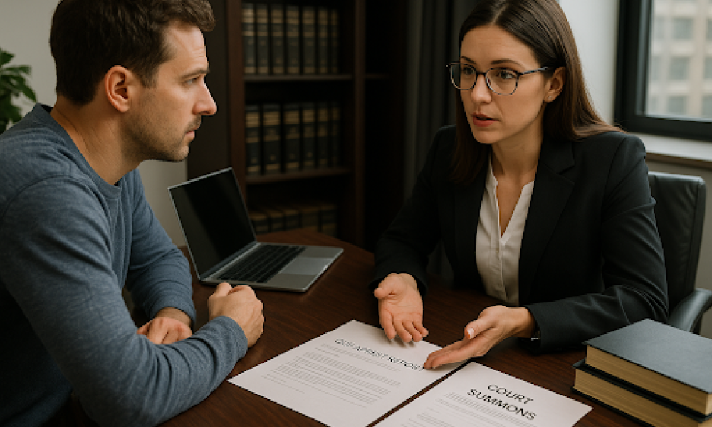 Driver consulting with a DUI attorney about legal options after a traffic stop.